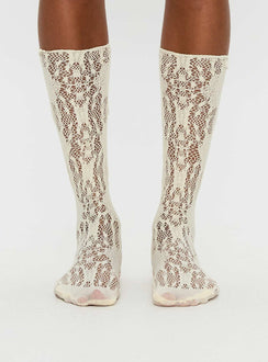 Sandra Dee Knee High Sheer Socks Cream