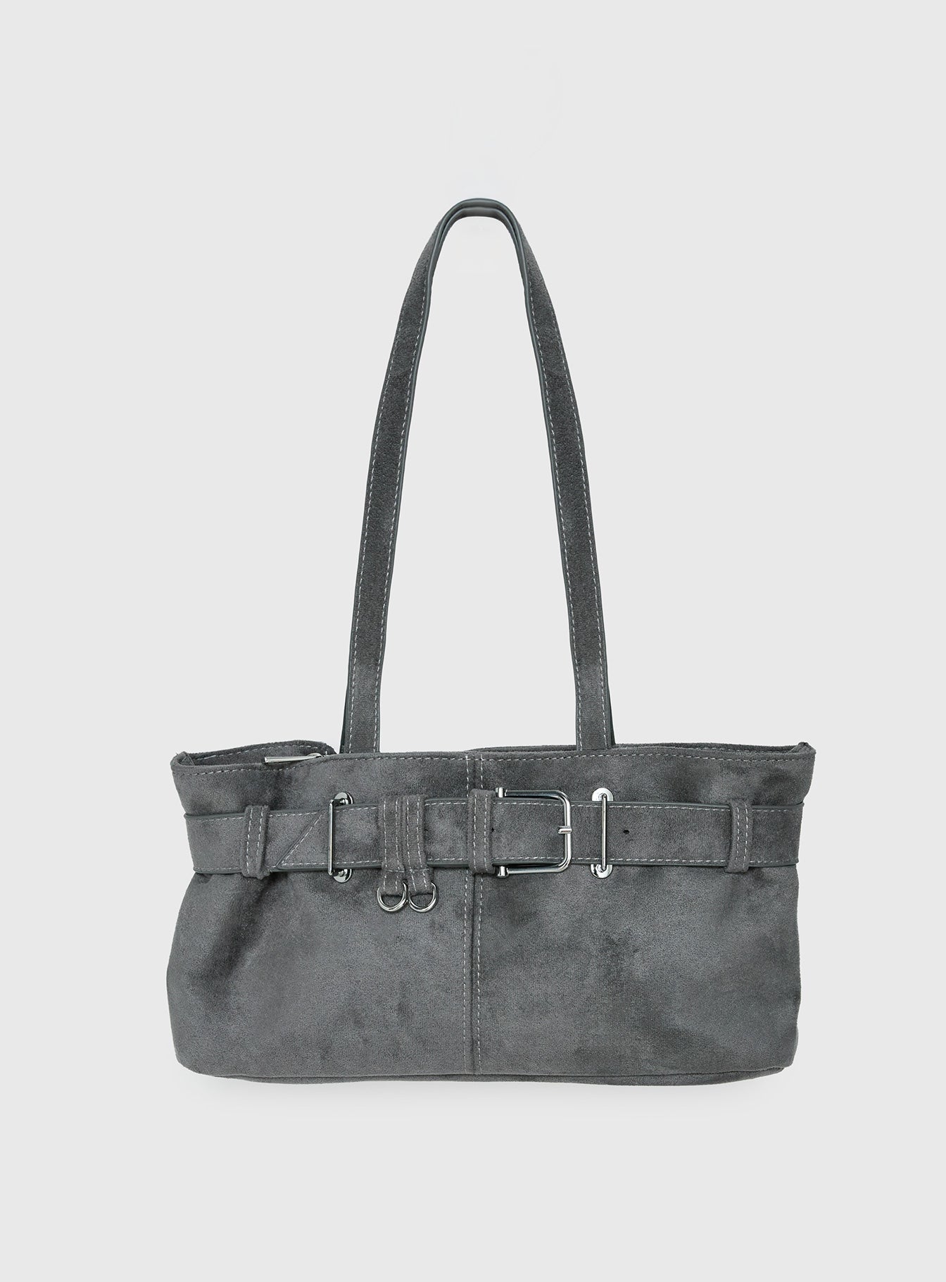Views Of Capri Faux Suede Buckle Shoulder Bag Charcoal