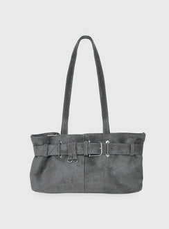 Views Of Capri Faux Suede Buckle Shoulder Bag Charcoal