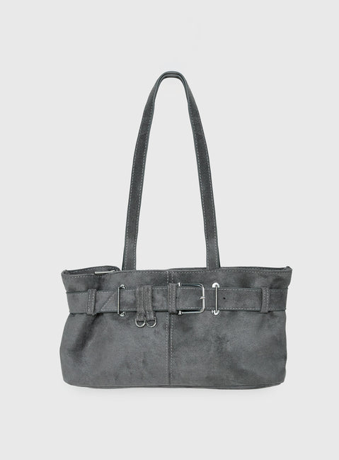 Views Of Capri Faux Suede Buckle Shoulder Bag Charcoal