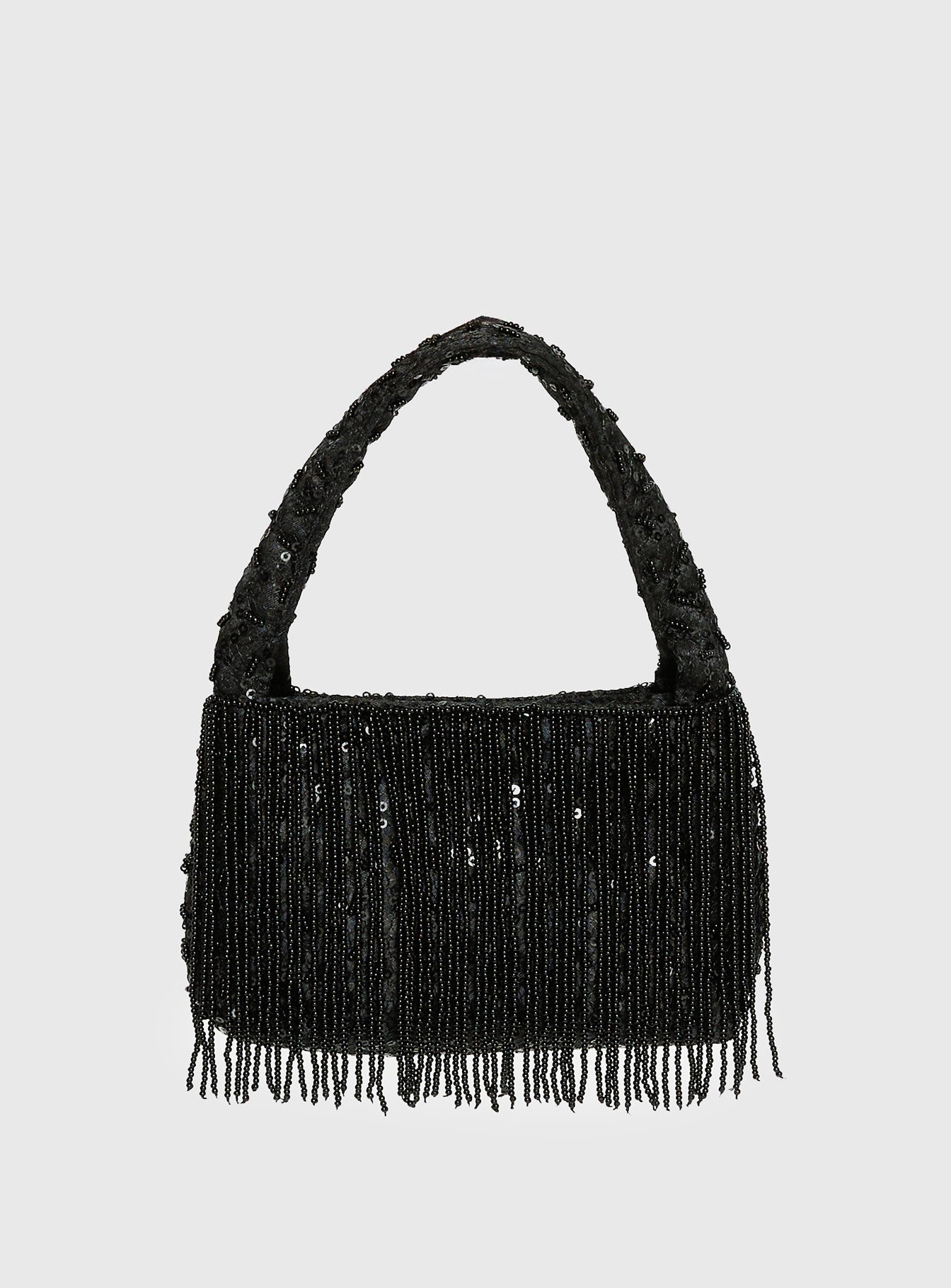 Kiss Goodbye Beaded Tassel Bag Black | Princess Polly