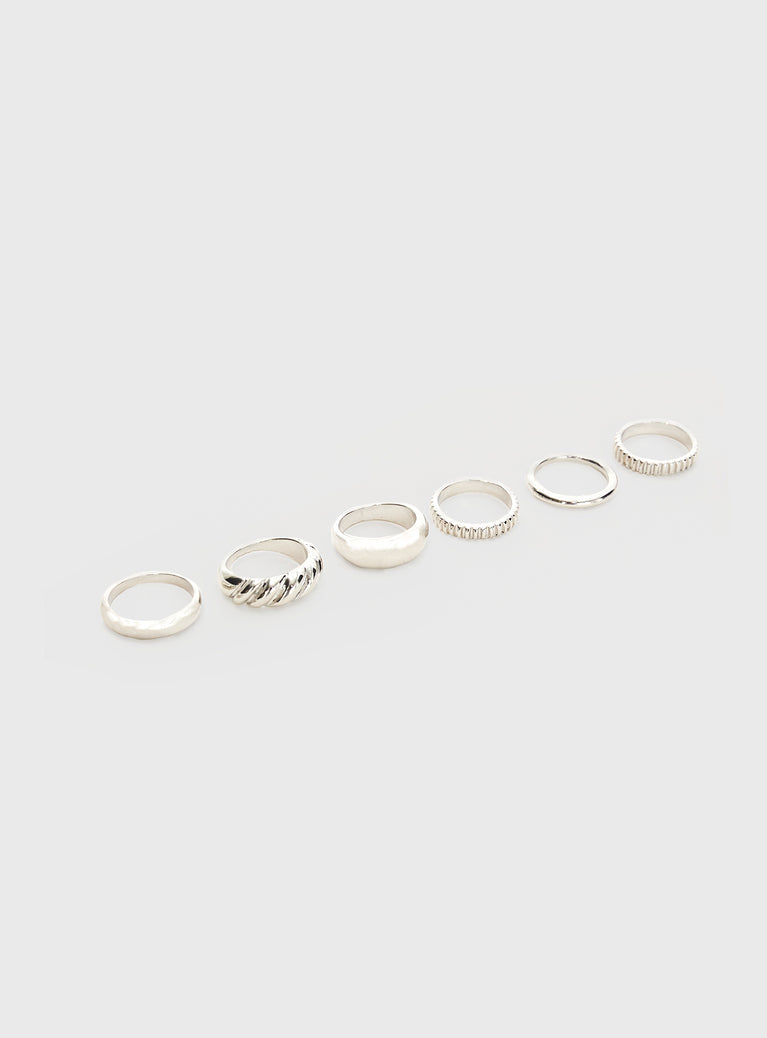 Silver-toned ring pack Pack of six, lightweight