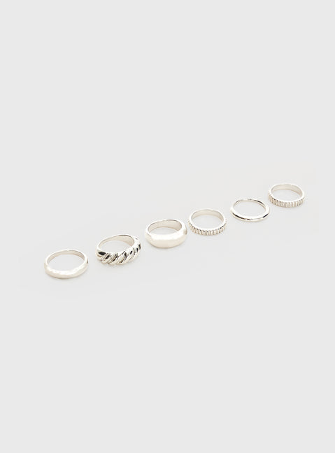 Silver-toned ring pack Pack of six, lightweight