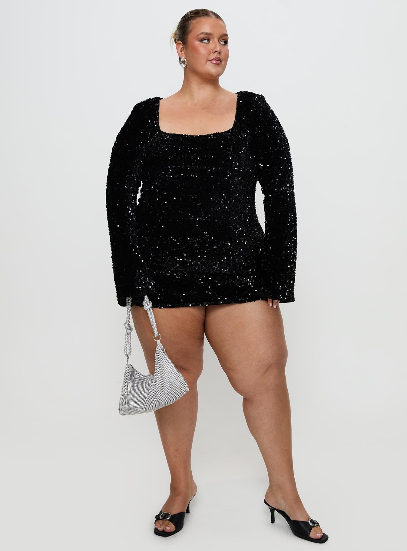 Vinelle Long Sleeve Mini Dress Black Curve | Princess Polly Vinelle Long Sleeve Mini Dress Black Curve | Princess Polly