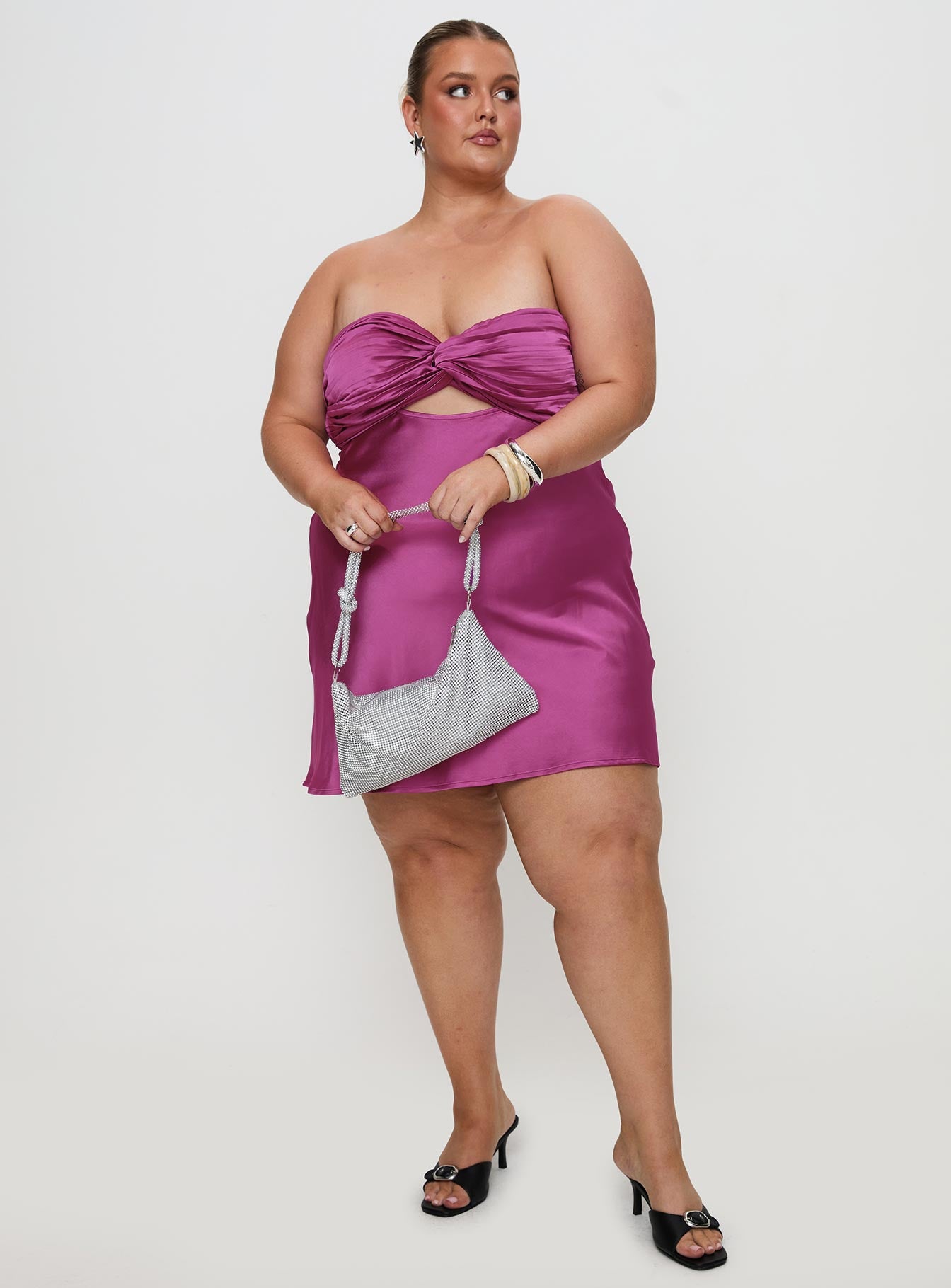 purple mini dress plus size Plus Size Purple Party V Neck Long Sleeve Sequin Feather Mini Dress