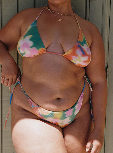 Tie side bikini bottom, floral print High cut, cheeky style, tie fastenings