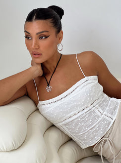 Front view of model wearing  front Princess Polly Sleeveless Asymmetric Neckline  Aldine Top Ivory