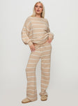 front view of model wearing Princess Polly Read Your Mind Knit Pant Cream Stripe High Waisted Pants 