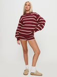 front view of model wearing Princess Polly Read Your Mind Knit Sweater Maroon Stripe 