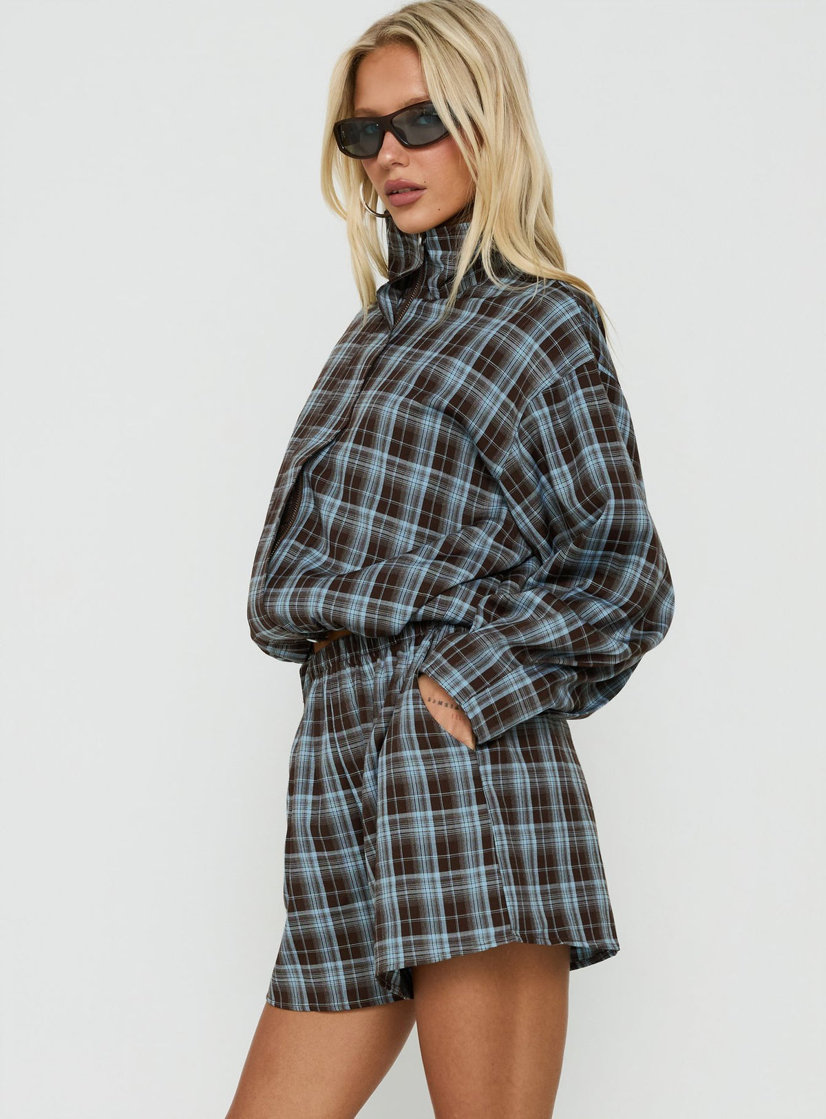 Lunna Elasticated Waist Shorts Blue Check