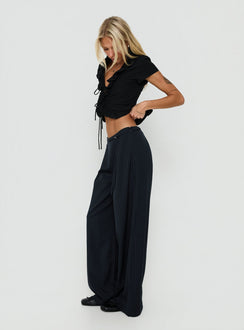 Yuzima Micro Belt Pleated Pants Navy Pinstripe