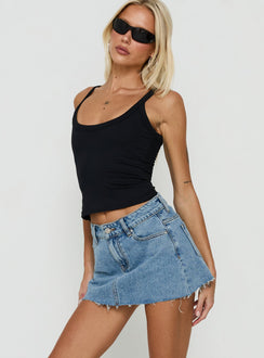 Nicolina Low Rise Raw Hem Denim Mini Skirt Light Vintage Blue