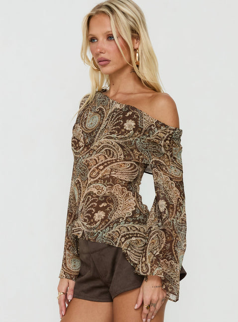 Haislee Chiffon Slouchy Long Sleeve Top Paisley