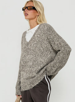 Ladiya V Neck Knit Sweater Brown Speckle