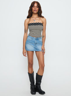   front view of model wearing Princess Polly Cailin Denim Mini Skirt Light Blue Wash 