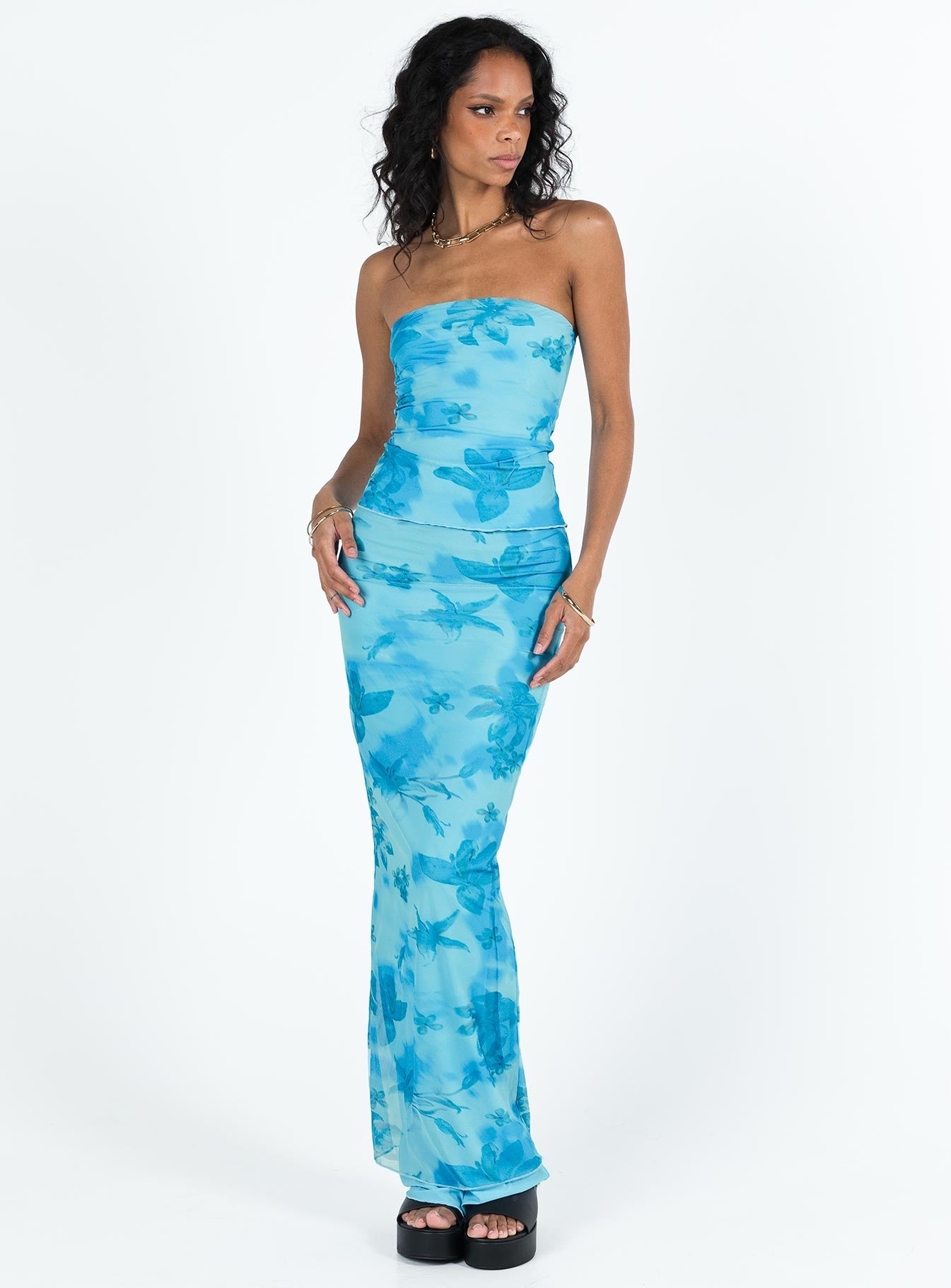 product Princess Polly Sleeveless Square Neck  Hillcrest Floral Strapless Top Blue