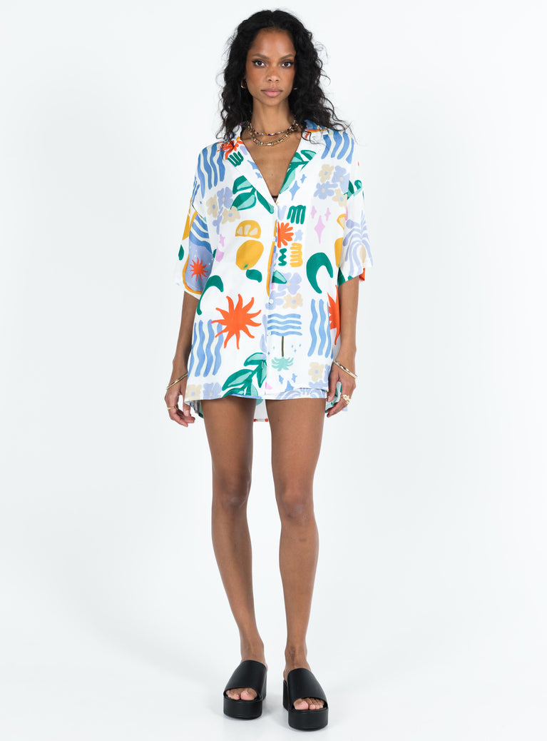 Tropical Print Zip-Up Shirt - Ready to Wear