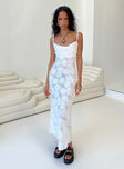 White maxi dress Sheer material Adjustable shoulder straps Cowl neckline Invisible zip fastening at side 