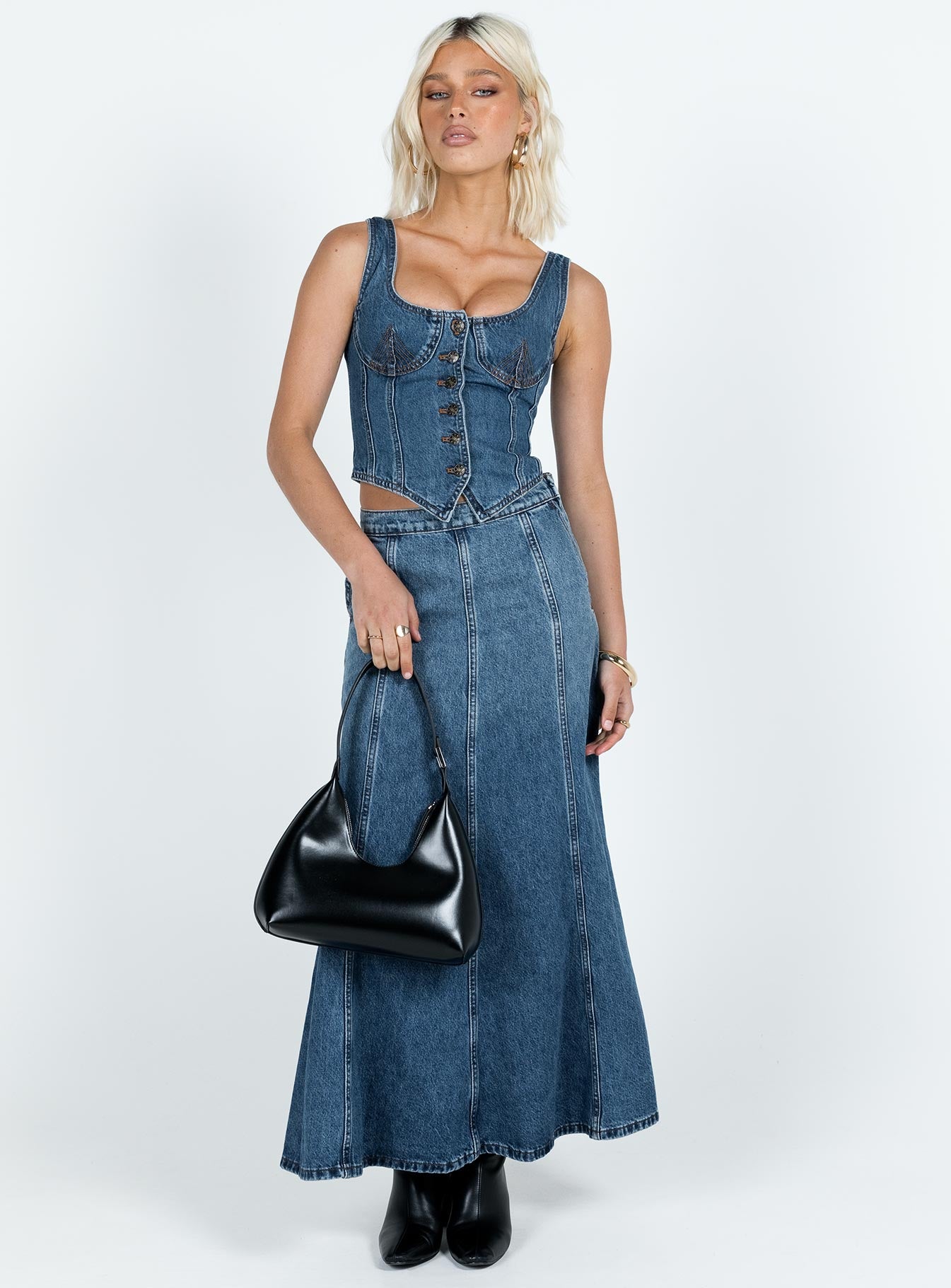 product Princess Polly Sleeveless Asymmetric Neckline  After Hours Corset Top Denim