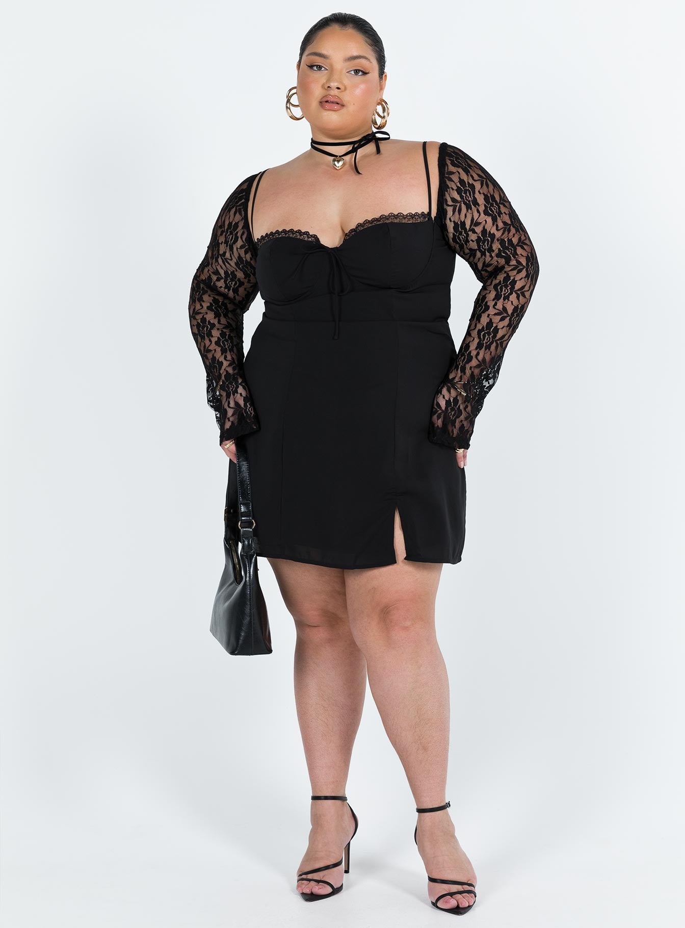Ashwood Lace Sleeve Mini Dress Black Curve | Princess Polly Ashwood Lace Sleeve Mini Dress Black Curve | Princess Polly