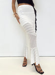 Bias cut maxi skirt, mid-rise, textured material Thin elasticated waistband, frill hem
