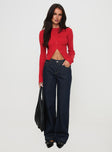 front view of model wearing Princess Polly Jankins Baggy Jeans Dark Blue Wash Mid Rise 