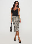 back view of model wearing Princess Polly Aubriegh Paisley Midi Skirt Multi Midi Skirts 