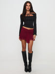   front view of model wearing Princess Polly Captain Mini Skirt Wine Mini Skirts 