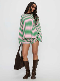 Settle Down Long Sleeve Top Green / Pink Stripe