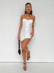 Front view of model wearing  front Princess Polly Asymmetric Neckline  Tressa Mini Dress White