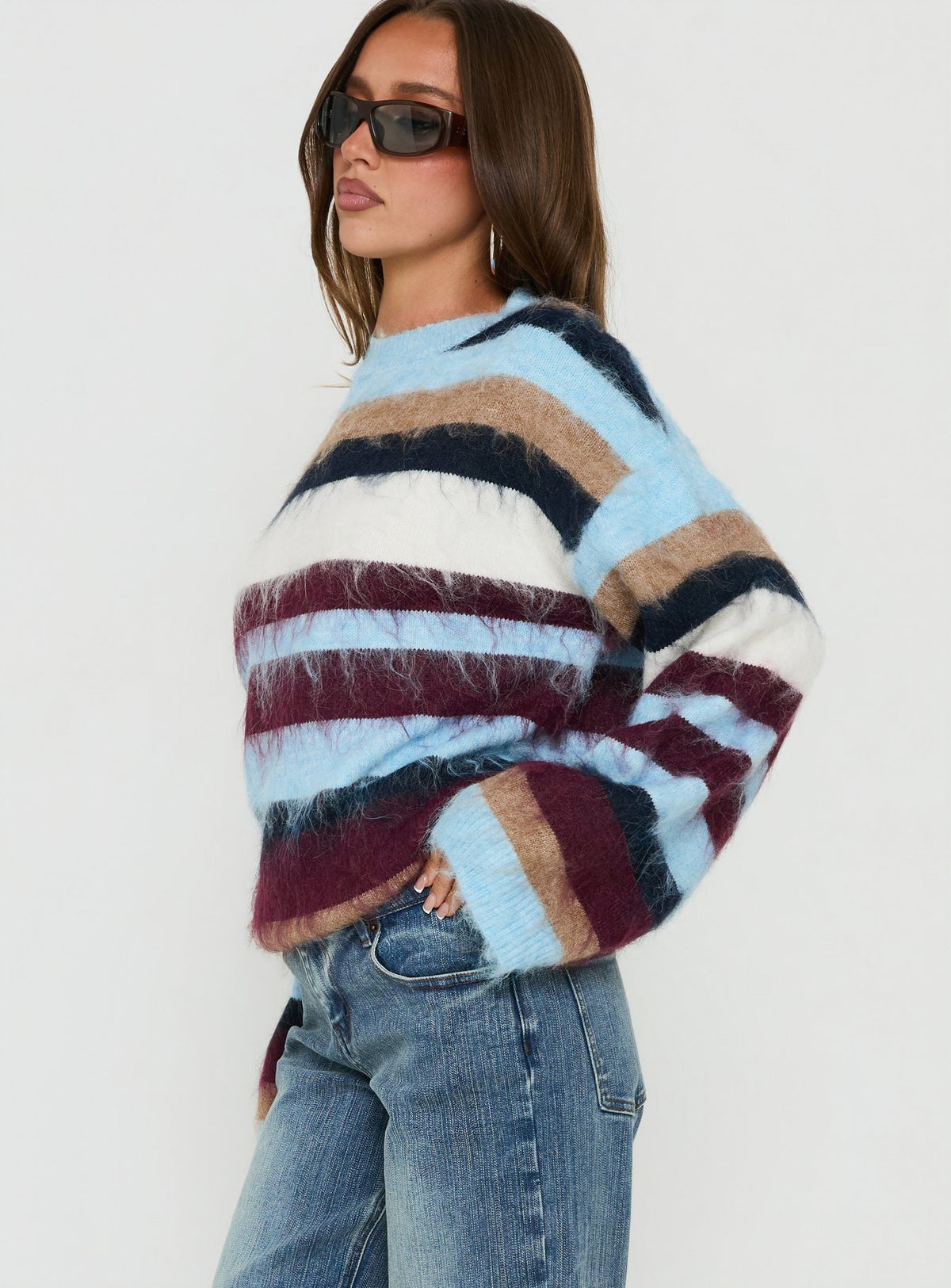 Ellissah Fluffy Sweater Blue Multi Stripe