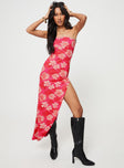 Front view of model wearing  front Princess Polly High Neck  Beachy Baby Floral Maxi Dress Pink