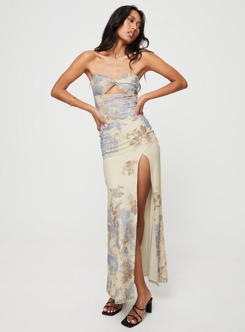 Kyanne High Split Maxi Dress Cream Multi | Princess Polly Kyanne High Split Maxi Dress Cream Multi | Princess Polly