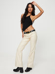 Front view of model wearing  front Princess Polly  Yarella Mid Rise PU Pants Ivory