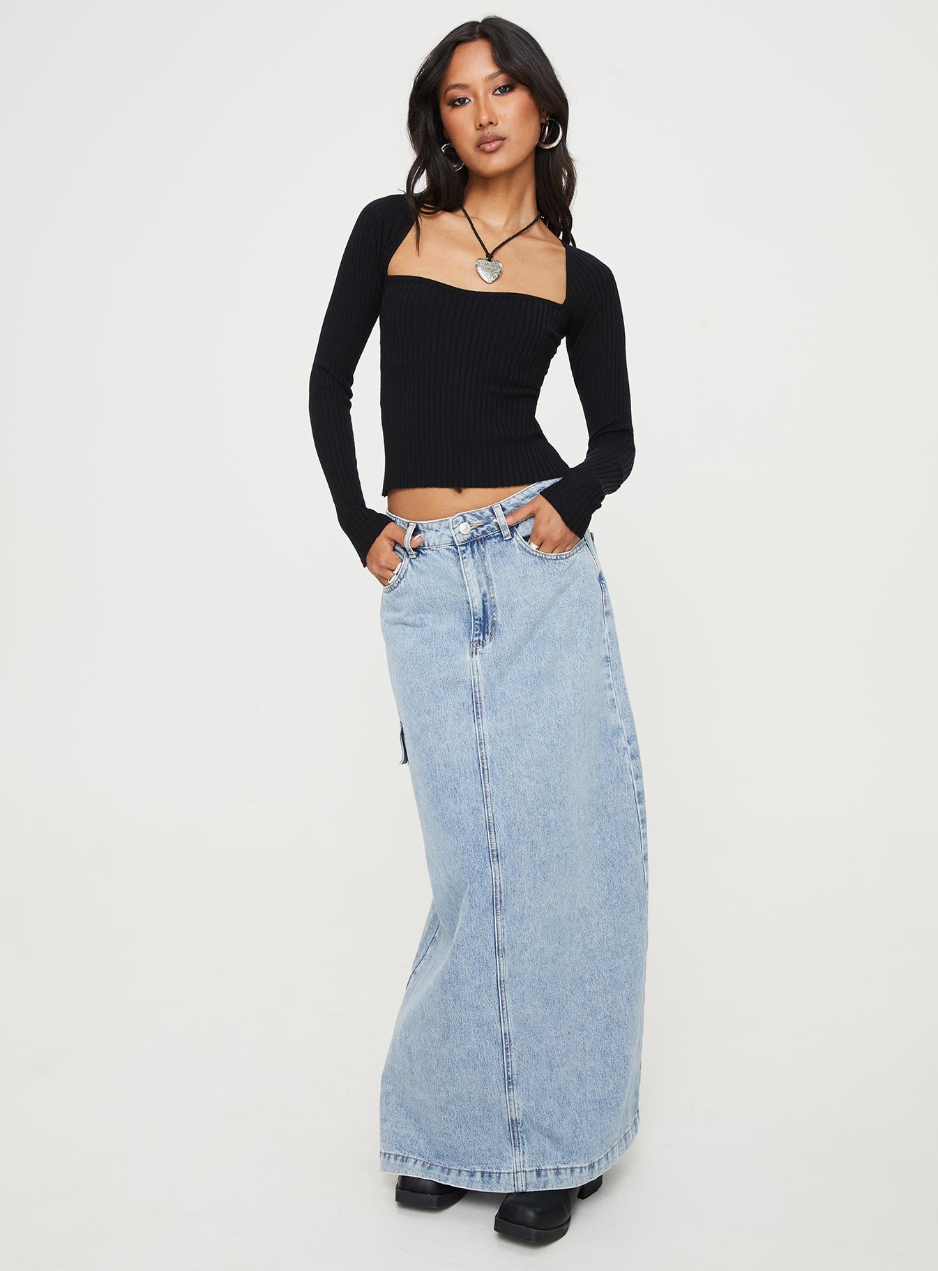 product Princess Polly Full Sleeves Square Neck  Mavins Long Sleeve Top Black