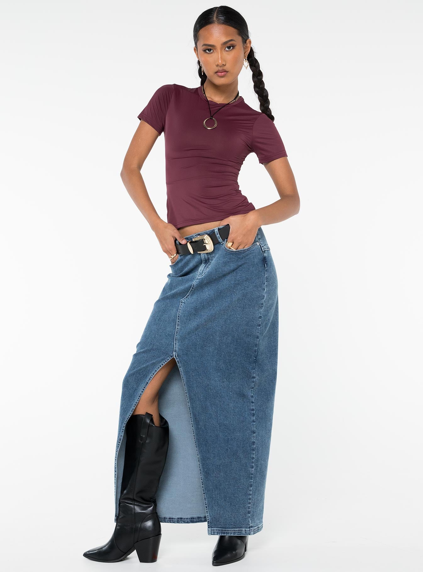 product Princess Polly Short Sleeves High Neck  Lowell Top Wine