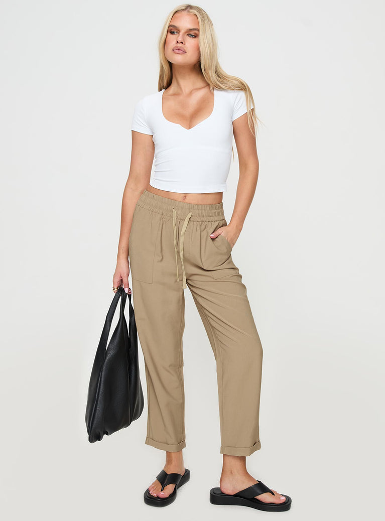 Princess Polly High Waisted Pants  Funds Pants Beige