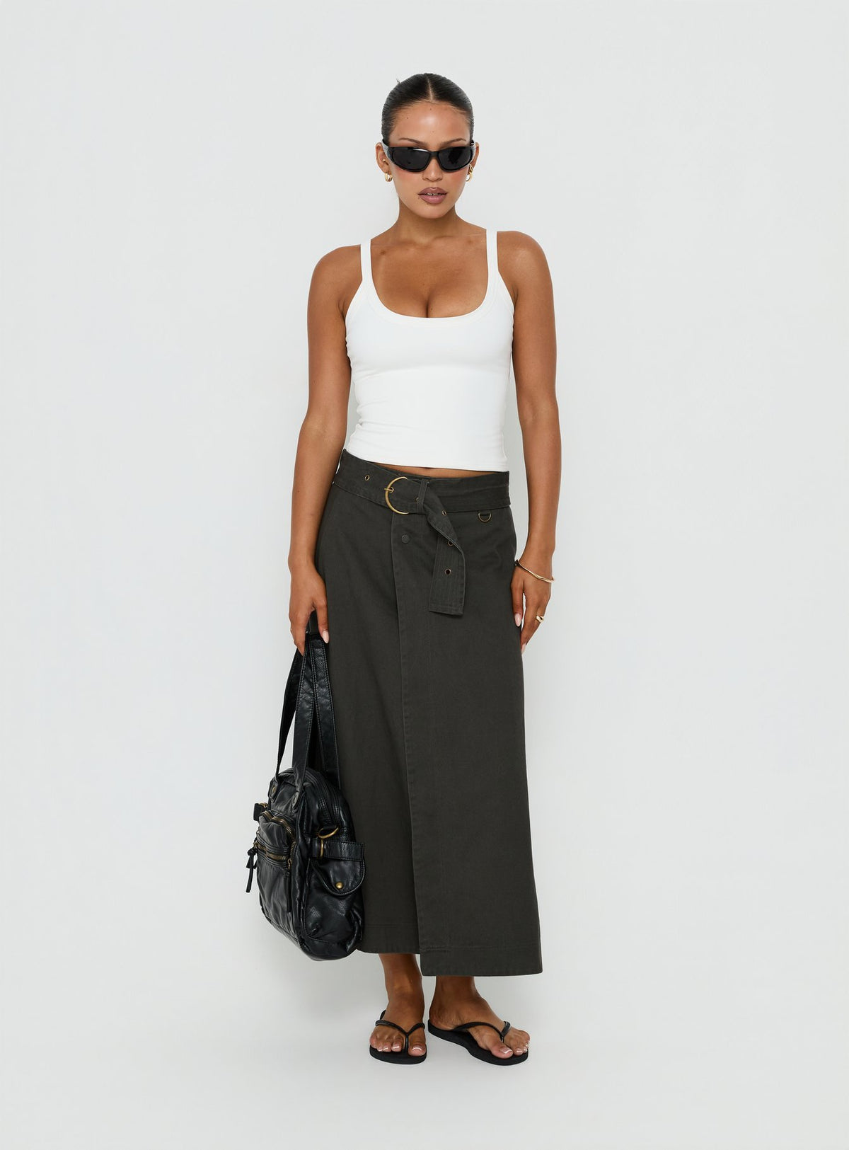 True Visions Belted Maxi Skirt Charcoal