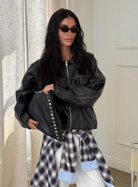 Tanza Faux Leather Jacket Washed Black