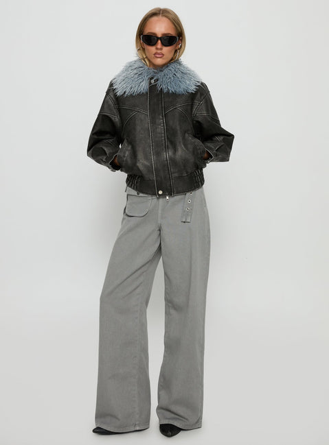 Brittanni Fluffy Collar Jacket Black / Blue