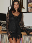 Princess Polly Scoop Neck  Braun Long Sleeve Mini Dress Black