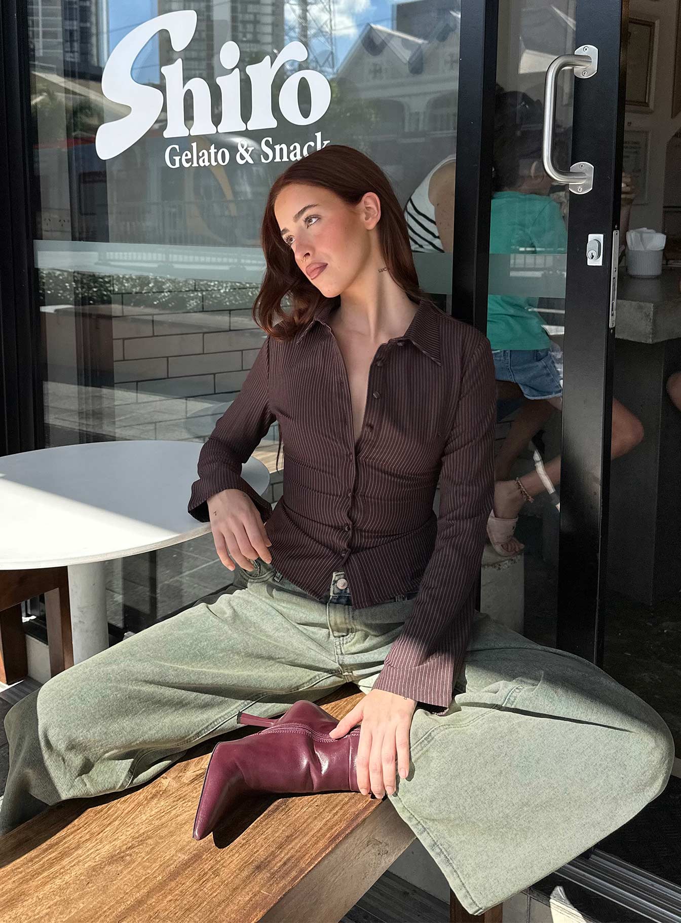 Anni Pinstripe Shirt Brown | Princess Polly