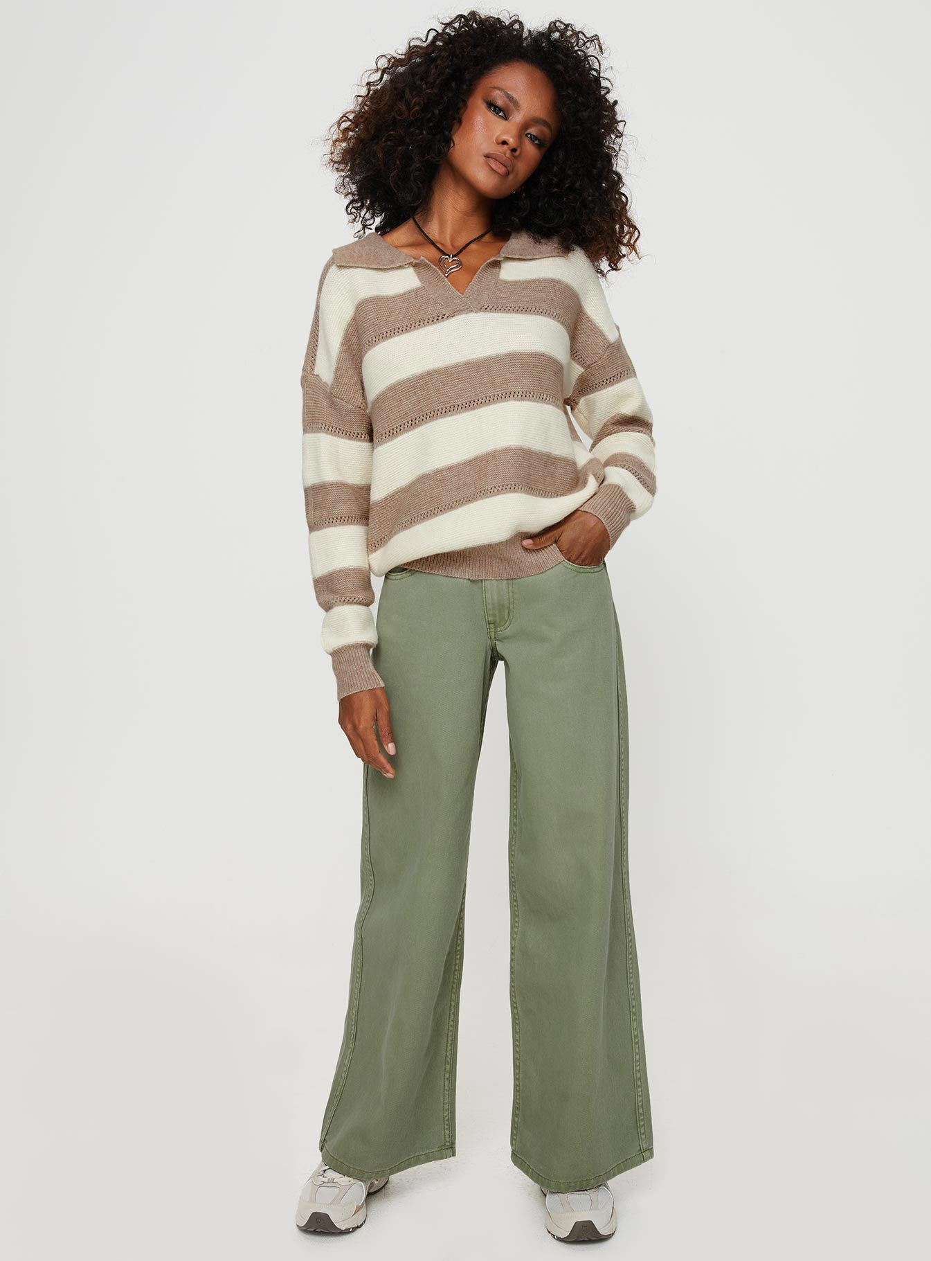 Atkinson Stripe Sweater Cream / Brown Princess Polly  regular 