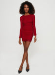 Mini Dress  Long sleeve, ruching throughout, lettuce edge hems, mesh material Good stretch, fully lined 
