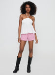 front view of model wearing Princess Polly Be Your Girl Strapless Top White Sleeveless Asymmetric Neckline 