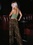 Front view of model wearing  front Princess Polly Low Rise Pants  Pantar Low Rise Pants Leopard