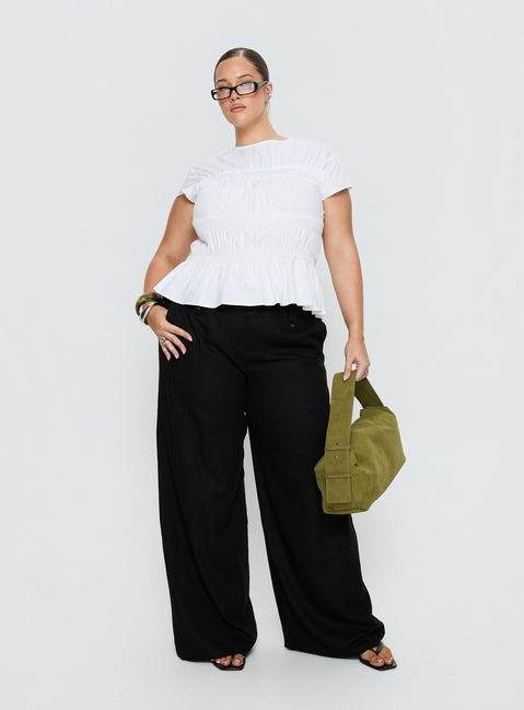 front view of model wearing Princess Polly Pedra Wide Leg Pant Black Curve Mid Rise Pants 