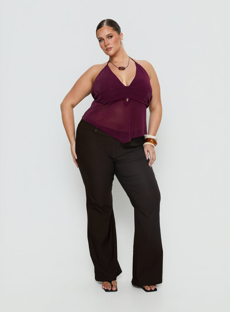 Averee Halter Top Plum Sparkle Curve | Princess Polly