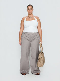 front view of model wearing Princess Polly Just Have Fun Wide Leg Pant Grey Curve Mid Rise Pants 