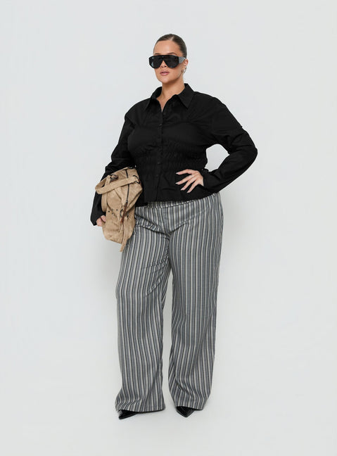 Liesel Shirred Long Sleeve Top Black Curve